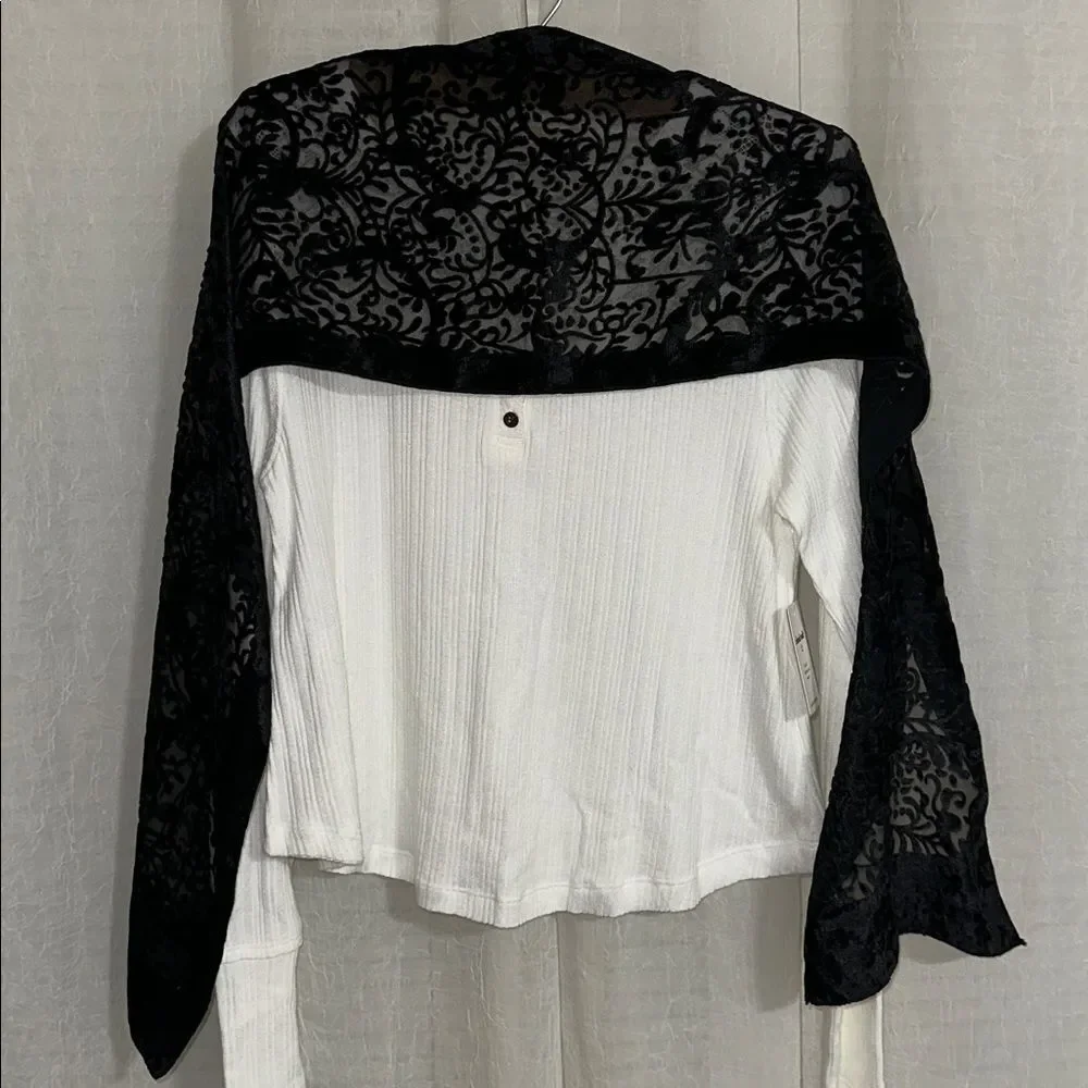 Vintage Korean Velour Black Floral Sheer Elegant Scarf